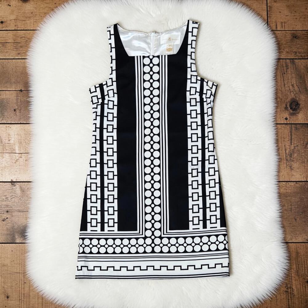 Julie Brown Black White Geometric Retro Print Short Dress 2